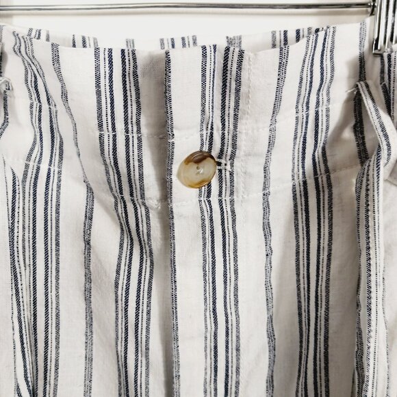 NWT Madewell, Size 14, White Navy Stripe Linen Blend Paper Bag  Crop Pants - Picture 6 of 16